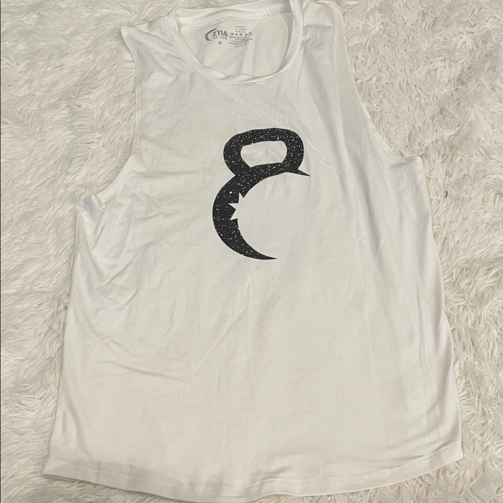 White Muscle Tee with Black Graphic
